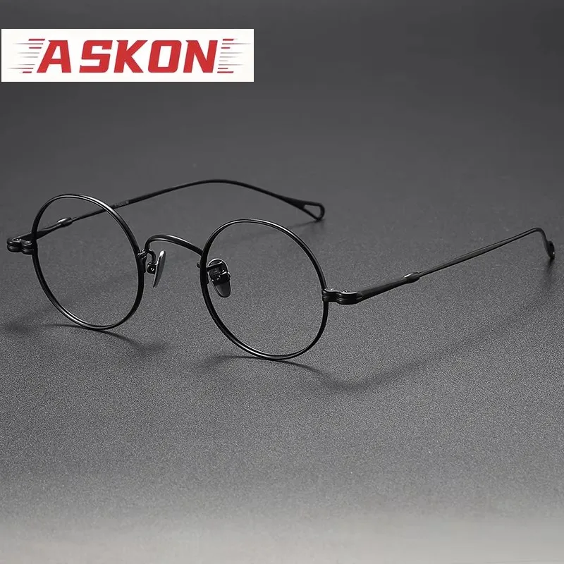 ASKON Fashion Comfort Eyewear Luxury Retro Pure Titanium Eyeglasses frames Round Glasses Frame For Men Women spectacles
