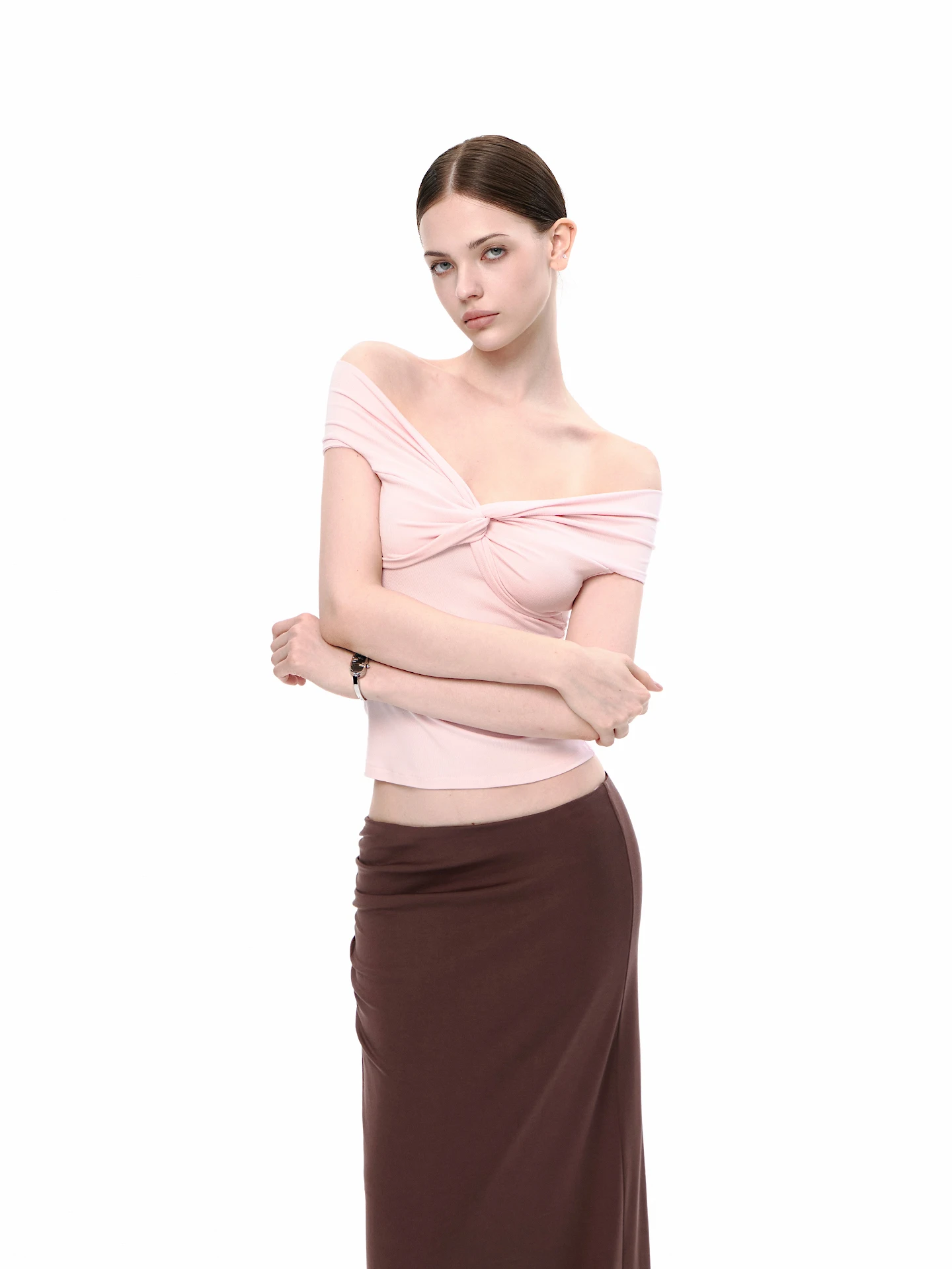 JLAUNT Pink One-Shoulder Short-Sleeve Modal T-Shirt Women's Slim Fit Inner Wear Sexy Girl Summer Top Shoulder Exposure Shirt