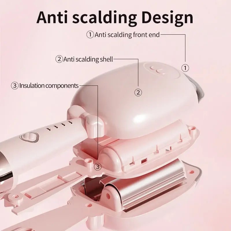 32mm Deep Wave Hair Curler - 4-Temperature Anti-Scald Wave Iron Styler with Wave-Shaped Plates for Natural Curls Fast Heating