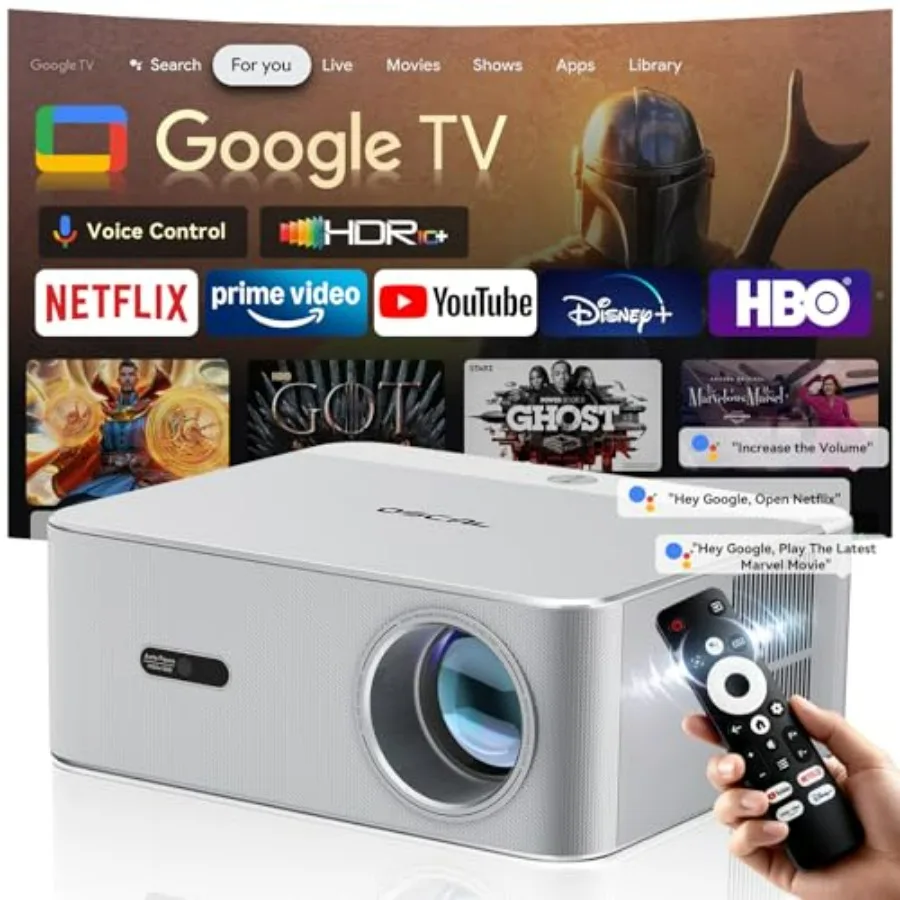 

4K Projector with WiFi 6 Bluetooth Smart Home Theater Movie Projector Auto Focus HiFi Sound 200 Display Indoor Outdoor Use Comp