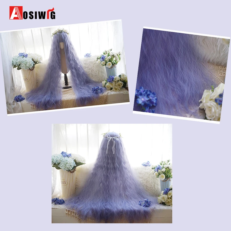 AOSIWIG Synthetic 120cm Extra Long Wavy Curly Lolita Girl Halloween Party Sweet Cosplay Daily Wig Heat Resistant Fiber