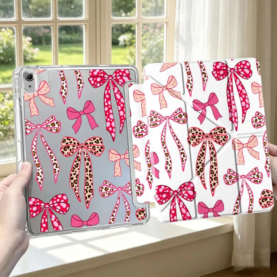 Tablet Case For iPad Air 8 M2 M3 3 9th 10th Gen Pro 13 2025 2026 Mini 7 6 5 11th 12th With Pen Slot Cover Leopard Pink Bow