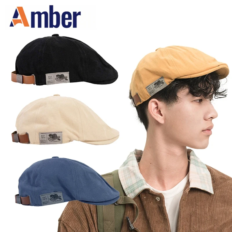 Amber Newsboy Hat Cap Men Women Solid Color British Western Style Classic Cotton Vintage Beret Autumn Winter Outdoor Caps Hats