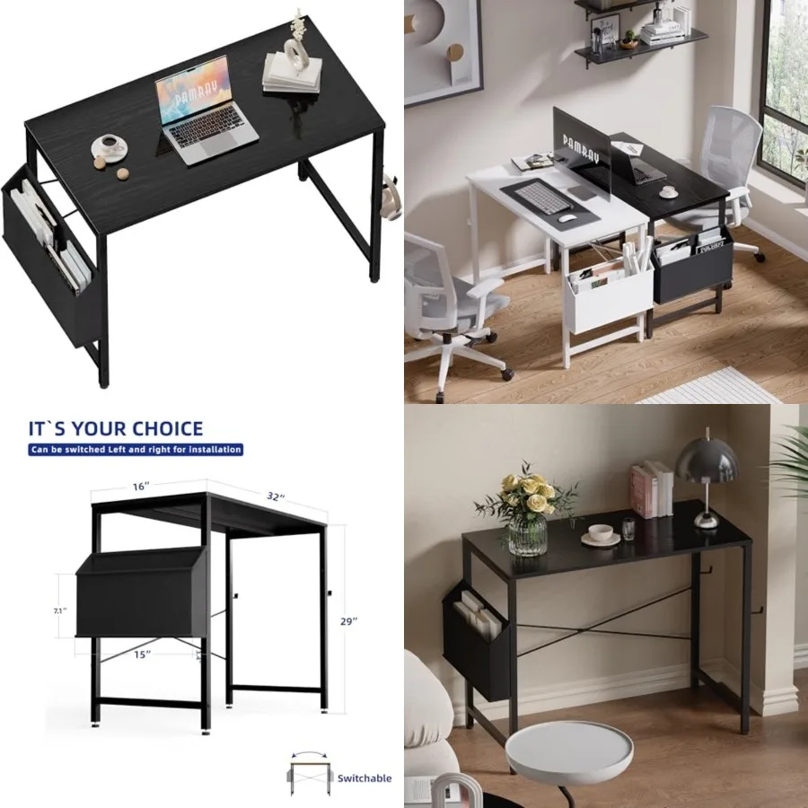 

Computer Desk for Small Spaces with Storage Bag, Home Office Work Desk with Headphone Hook, Small Office Desk Study Writg Table