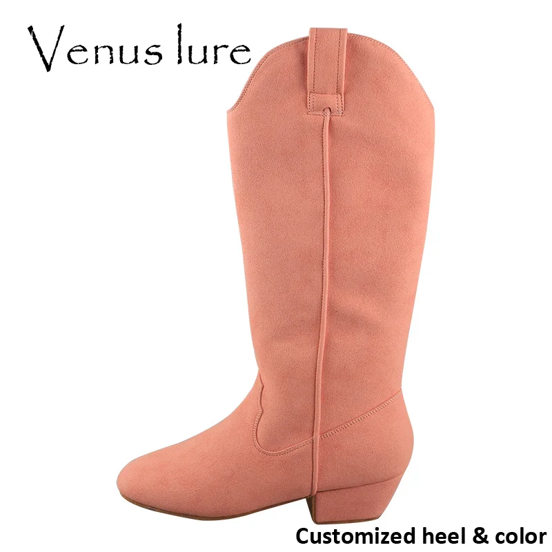 

Venus lure Personalized no Zipper Dance Heating Boots Blush Pink Suede Soft Sole Women's Line Dance Boots Urban Heel 4CM