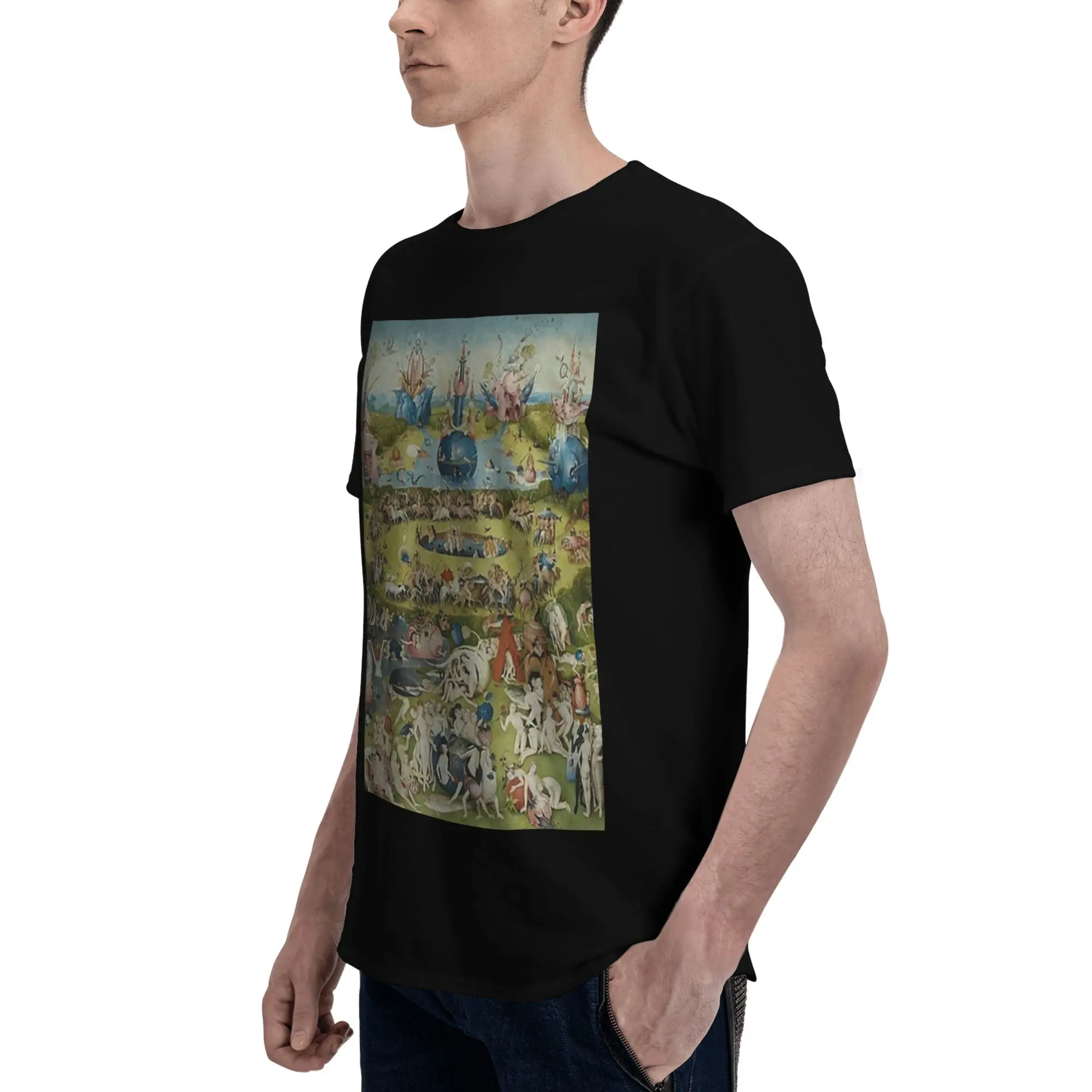 

Сад земных наслаждений - Hieronymus Bosc Мужская футболка размера плюс Мужские хлопковые футболки с круглым вырезом Короткие летние мужские футболки