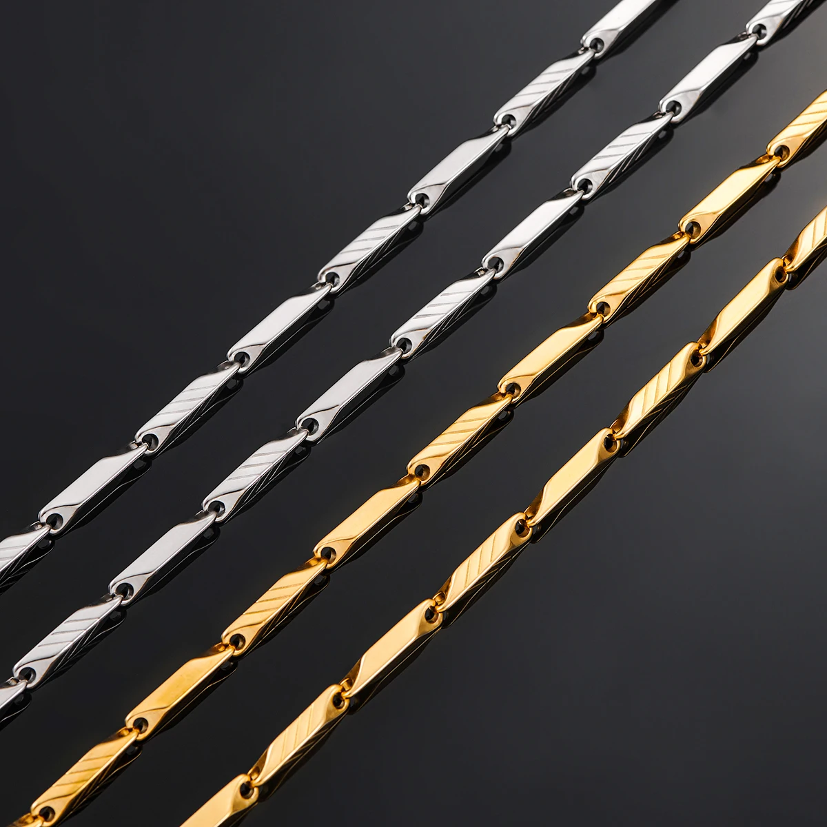 1 Piece 3mm Thickness Gold and Silver Color Military Bamboo Necklace Stainless Steel Chain for Men Women Jewelry