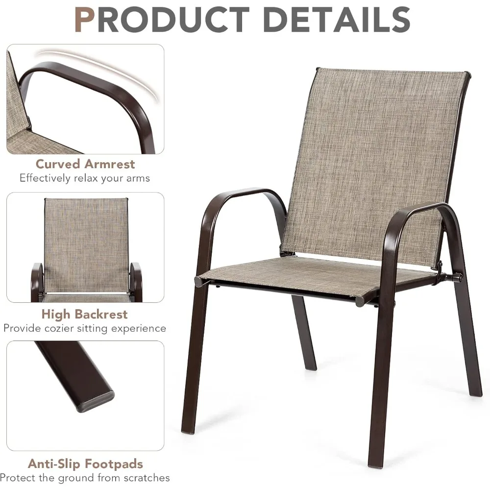 قطعتان من كراسي تناول الطعام في الفناء، كراسي بيسترو خارجية مع مساند للذراعين منحنية، قماش سهل الجفاف، إطار فولاذي معزز، عريض #6