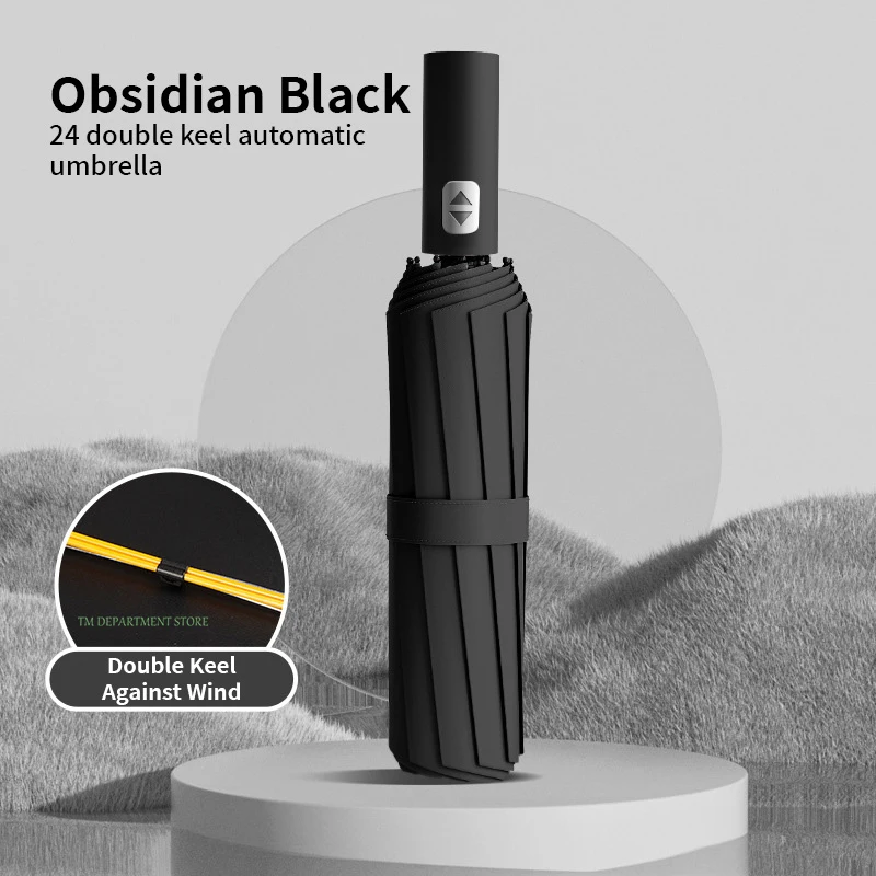 24 العظام يندبروف المضادة للأشعة فوق البنفسجية التلقائي بالكامل مظلة كبيرة 3 أضلاع قابلة للطي مظلة مزدوجة السفر المطر الرجال النساء المظلات UPF هدية