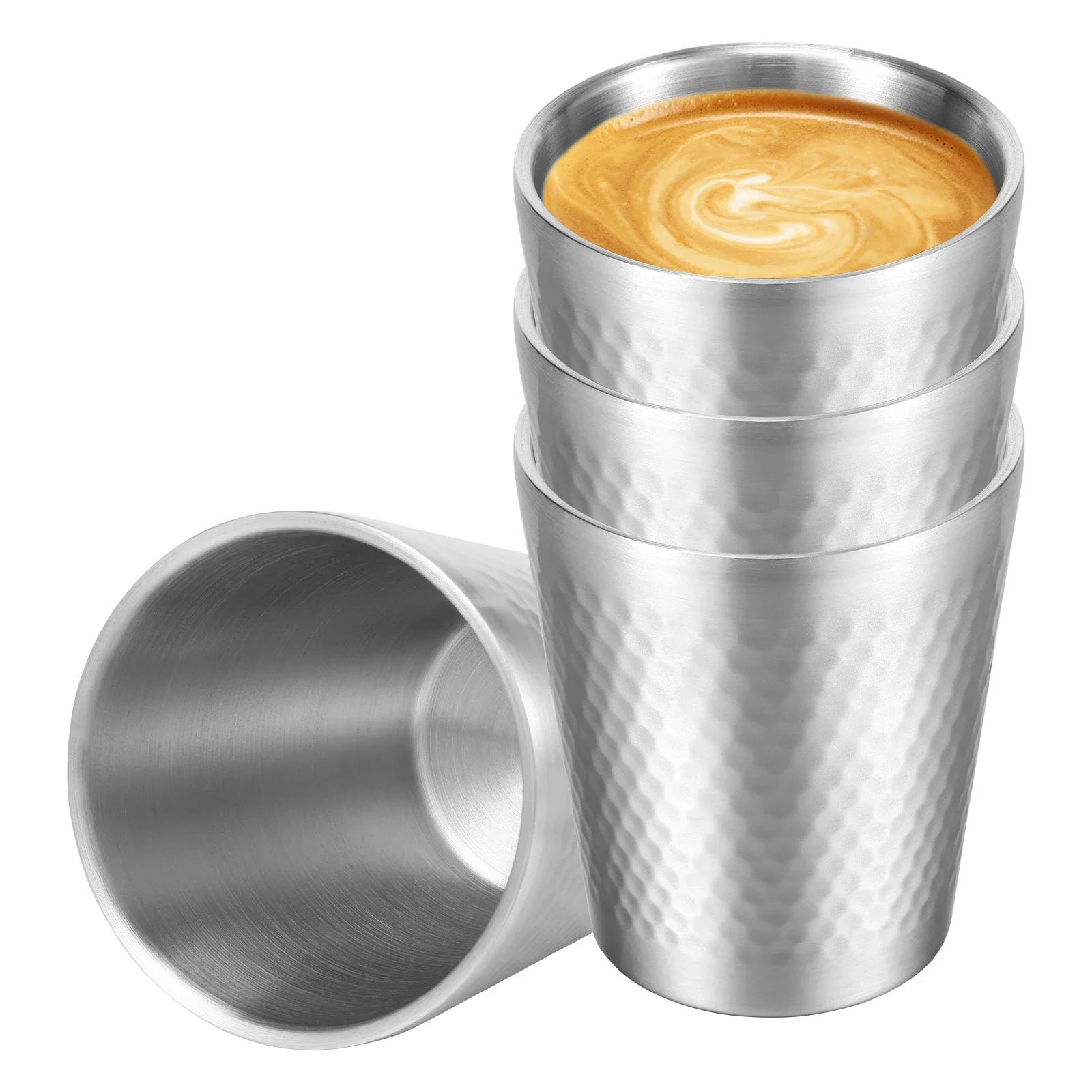 

4 шт., чашка из нержавеющей стали 304, 300 мл, штабелируемая металлическая чашка с двойными стенками, вакуумная изоляция, стакан для воды, металлическая кофейная кружка, дорожная чашка