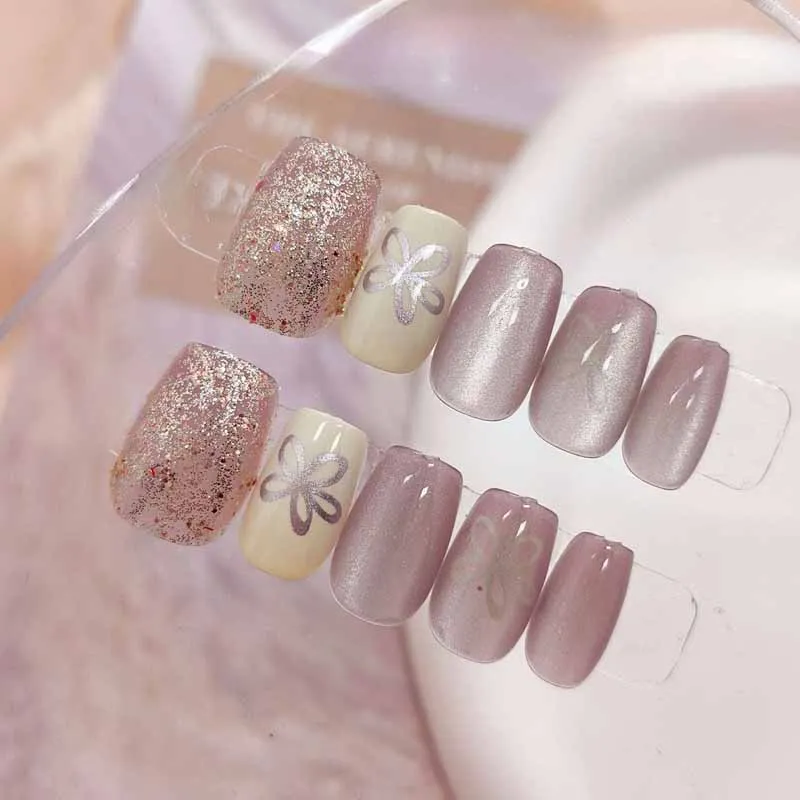 10 pezzi da donna piccolo fiore fresco corto testa quadrata rimovibile stile coreano stampa sulle unghie unghie finte ragazza manicure set corto falso