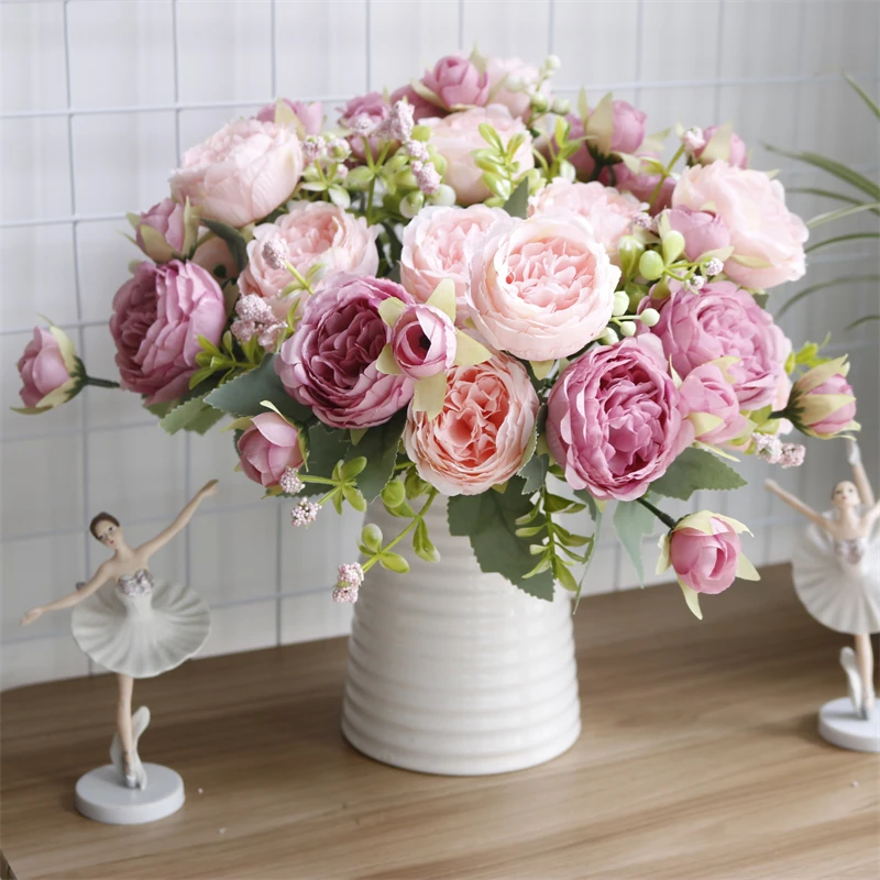 

Simulate 5 Roses Korean Style Bouquet Persian Ocean Peony Home Vase Arrangement Decoration Wedding Bride Holding Flower Bouquet