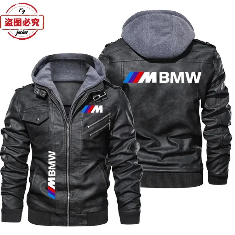 AliExpress BMW Motorcycle LOGO Cycling Suit PU Leather Jacket Windproof Men's Hooded Jacket BMW M-Power Car Logo Print Team Racing Suit