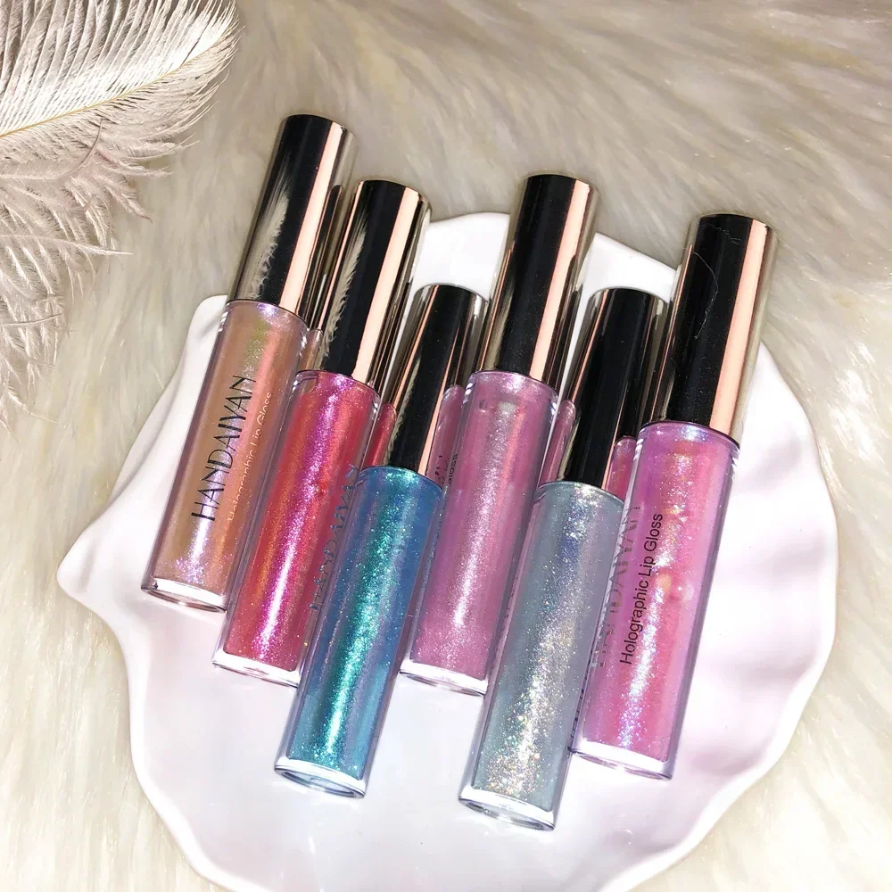 Brillo de labios holográfico láser, 6 colores, pigmento de sirena, brillo de labios duradero, maquillaje de labios metálico resistente al agua