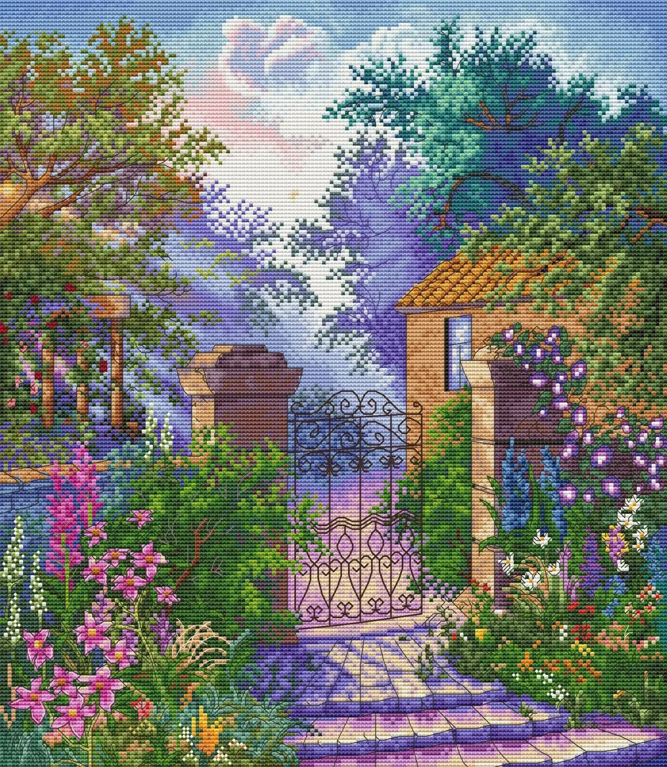 

Embroidery Cross Stitch Kits Set, Cross-Stitching, Home Decor, DIY, 14CT, Unprinted Arts, Scenery, behind the Gate, 42-46