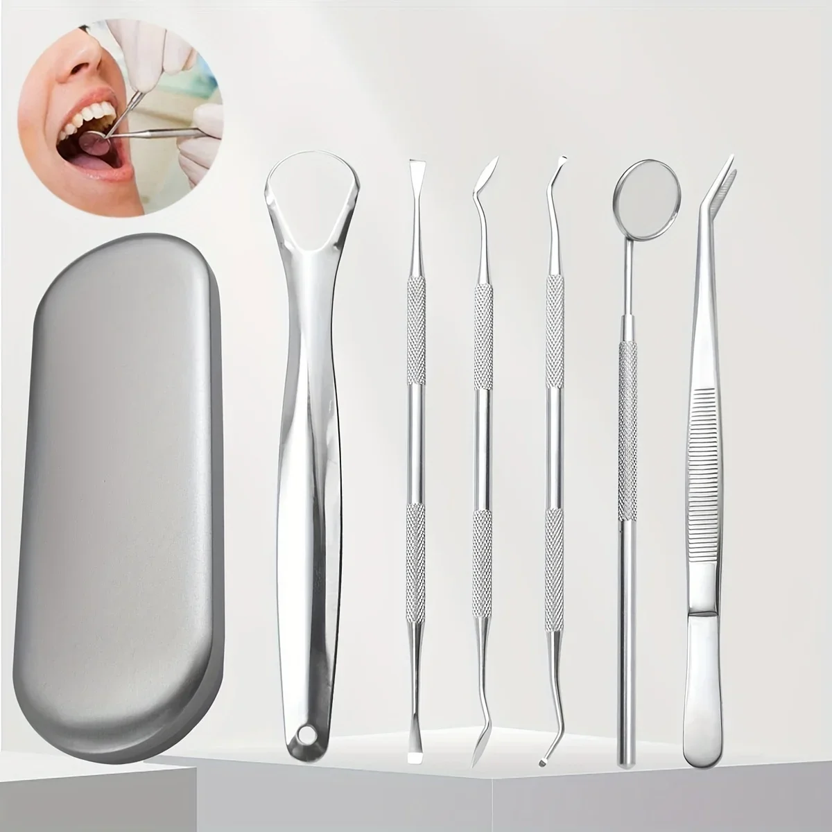 6PCS Dental Care Kit - Stainless Steel Tongue Cleaner &Tooth Scraper Set for Tartar Plaque Removal,Oral Hygiene Tools for Adults