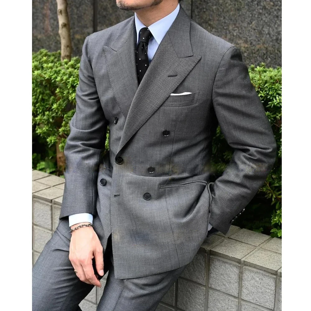 Men's Suit Grey Classic Double Breasted  for Wedding Prom Blazer Pants 2-piece Set Birthday Party Formal Events Bespoke for Men