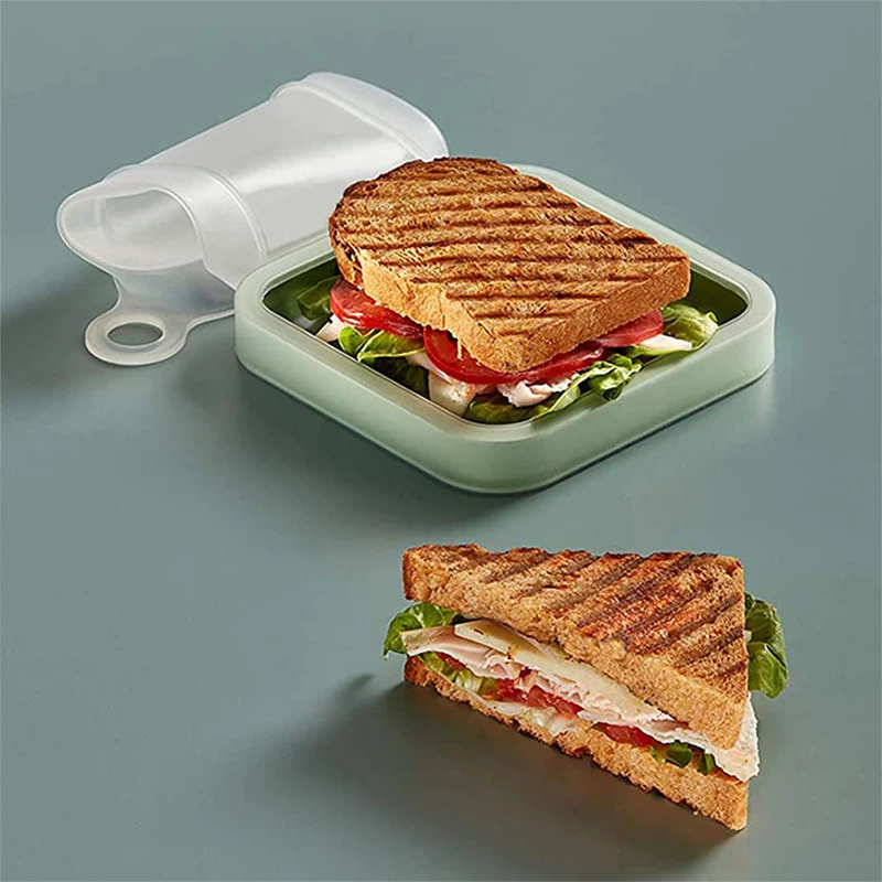 Portable Silicone Sandwich Toast Bento Box With Handle Food Container Microwavable Snack Box Student Office Worker Lunch Box