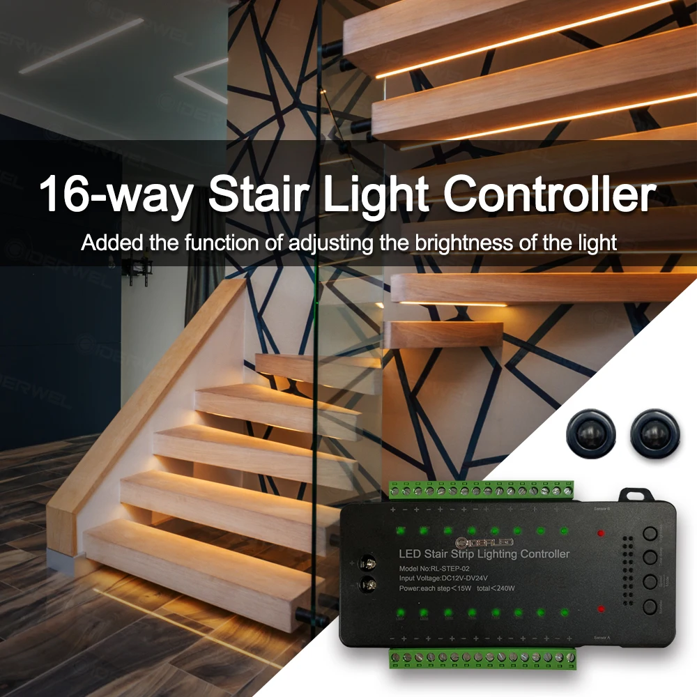 

Smart Stair LED Motion Sensor Light Strip 16 Channel Dimming Light Indoor Motion Night light DC12V COB LED Strip for Stairway