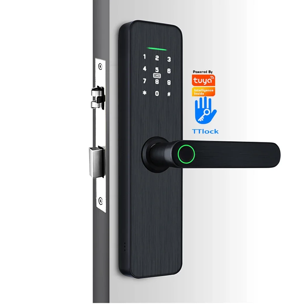 

Digital Lock Unlock Method Fingerprint Password IC Card APP TTLock BLE Tuya Wifi Smart Lock With Wooden Door