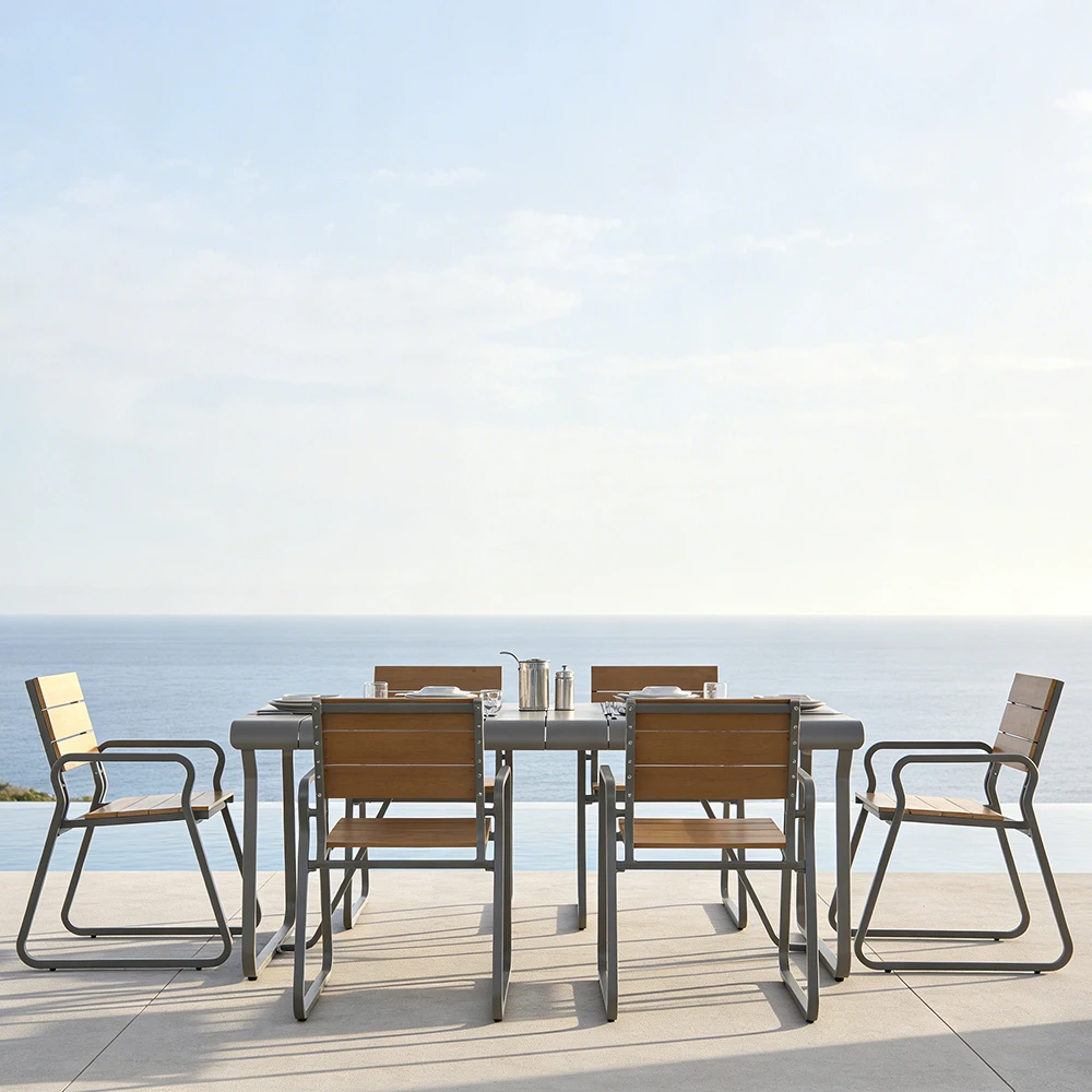 cd-Outdoor Design Dining Waterproof Sun-protective Aluminum Tables Chairs Set for Cafes#