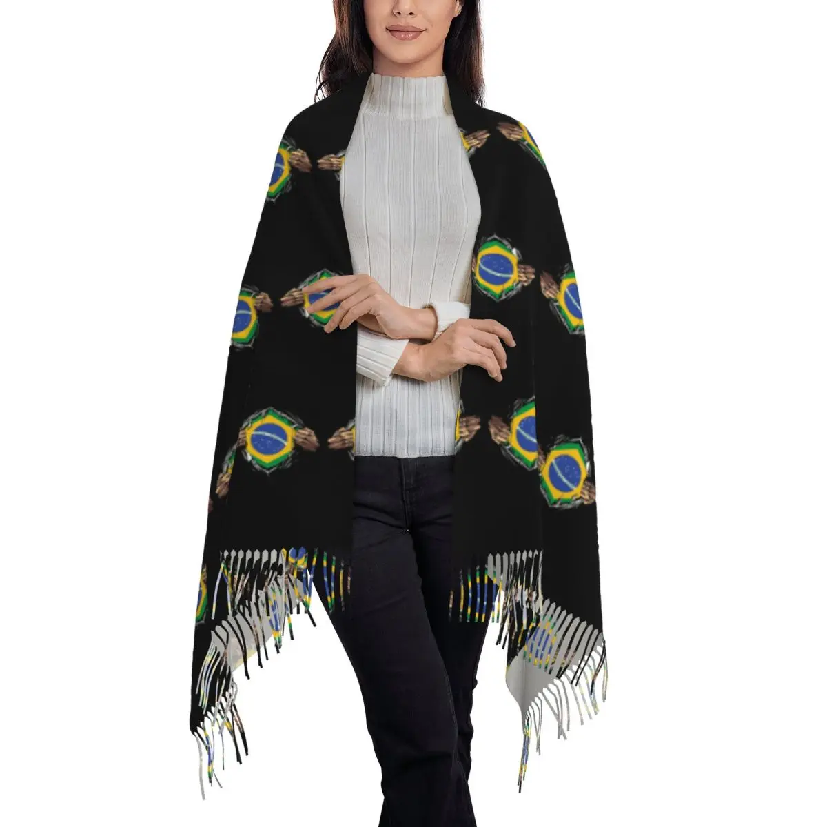 Brazil National Flag Scarf Tassel Scarves Women Soft Warm Shawls and Wraps Large Fall Winter Shawl Wrap
