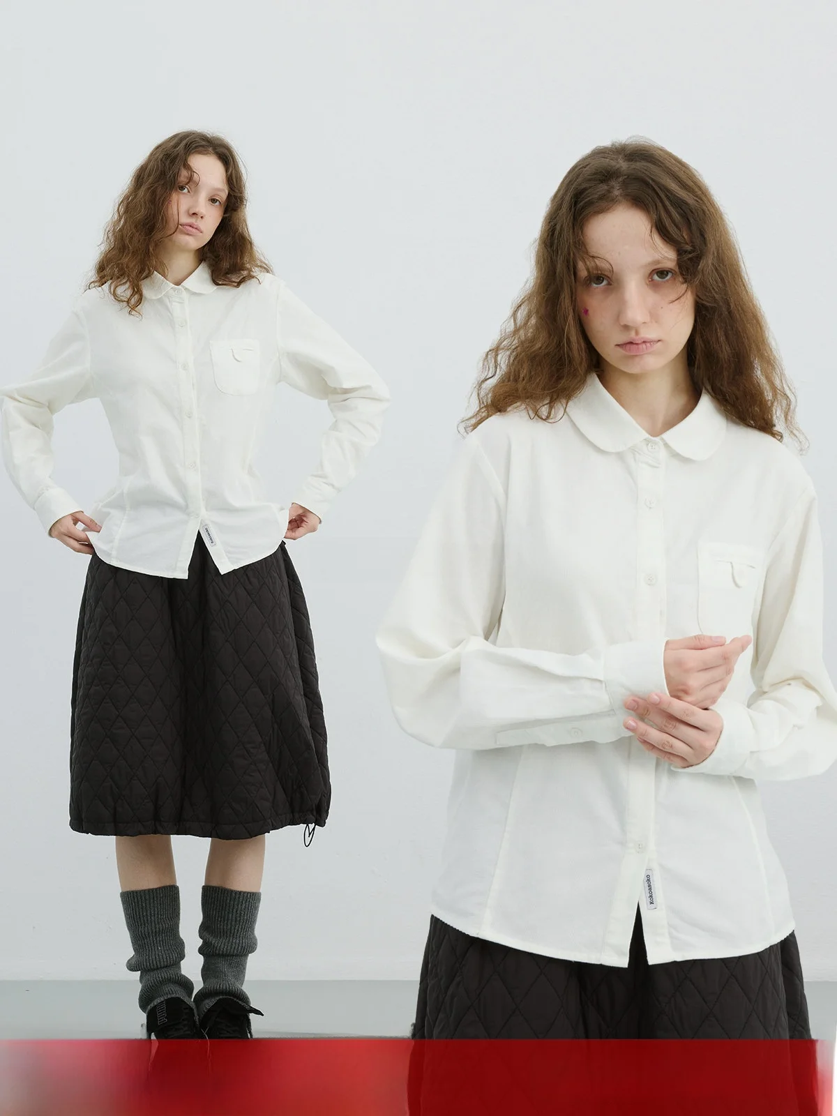 

KOKOASOKO Thiened Cotton Corduroy Long Sve Doll Collar irt for Women Vintage Sle Breathable Wear Resistant Daily Wear