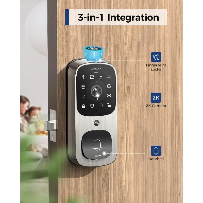 Smart Lock with Camera,6 in 1 Camera+Doorbell+Fingerprint Keyless Entry Door Lock, WiFi Door Locks for Front Door with 32GB eMMC