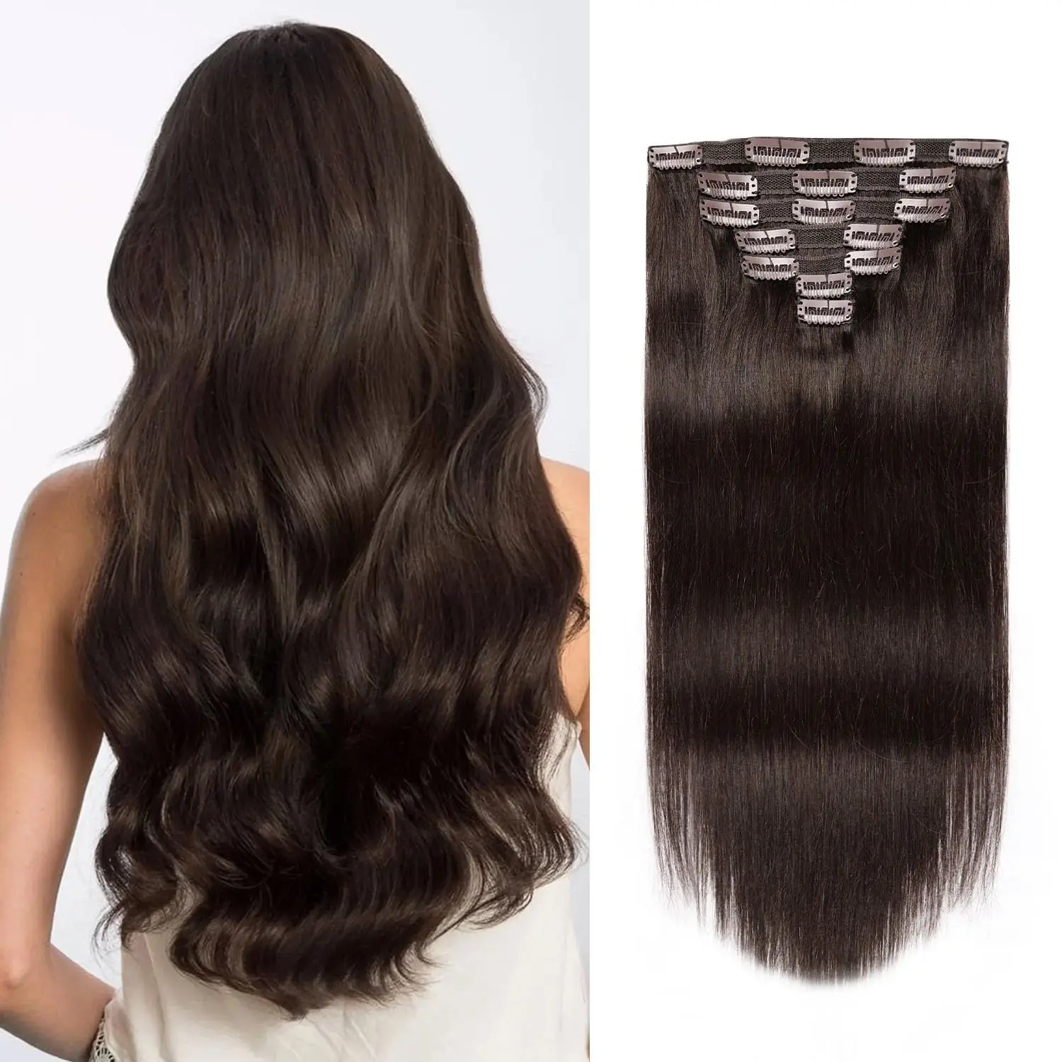 100% Human Hair Clip In Extensions 7 Pieces Straight Hair Weft Custom Weight Length Color Hair Extensions