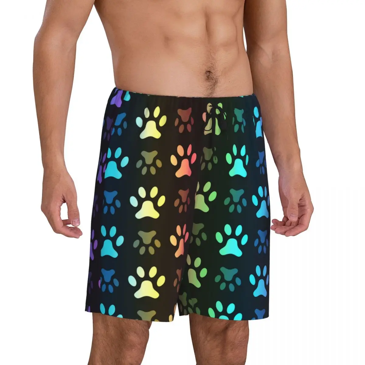 Short de pyjama imprimé de pattes d'animaux pour hommes, short de pyjama personnalisé, chat, chien, vêtements de nuit, ceinture élastique, pyjama court de salon avec poches