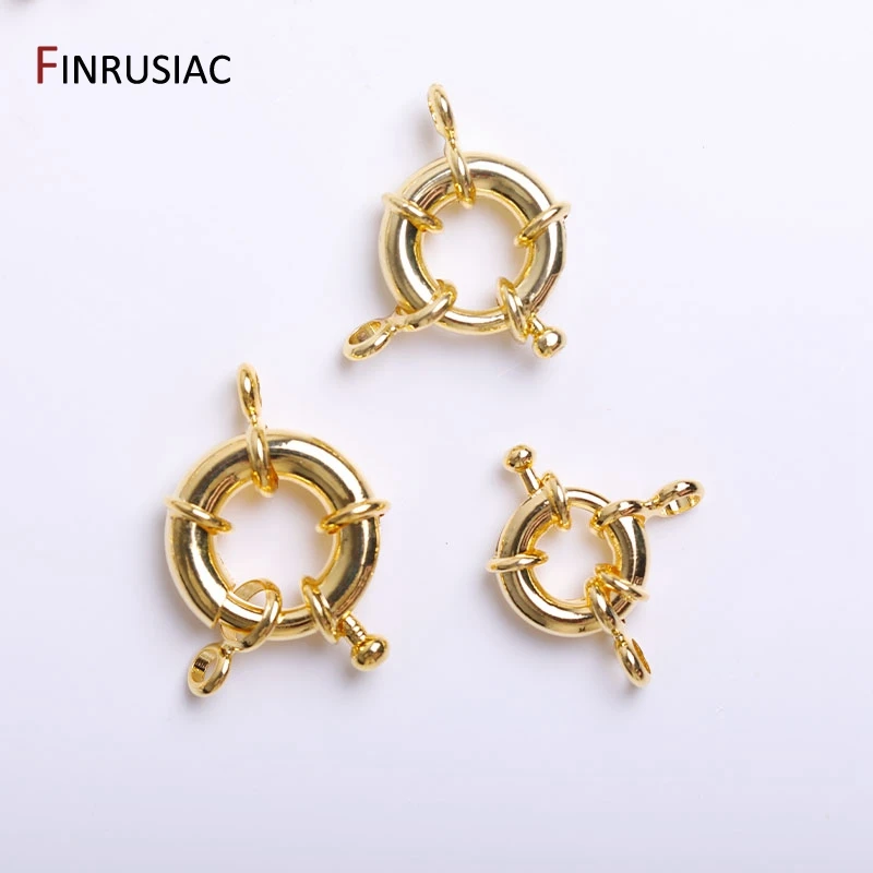 11mm/13mm/15mm 18K Gold Plated Brass Metal Round Spring Clasps Steering Wheel Sailor Clasp For Jewelry Making Fittings Wholesale