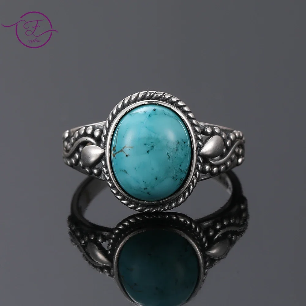 

Oval Natural Turquoise Rings for Men Women S925 Sterling Silver Ring Jewelry Wedding Birthday Gifts