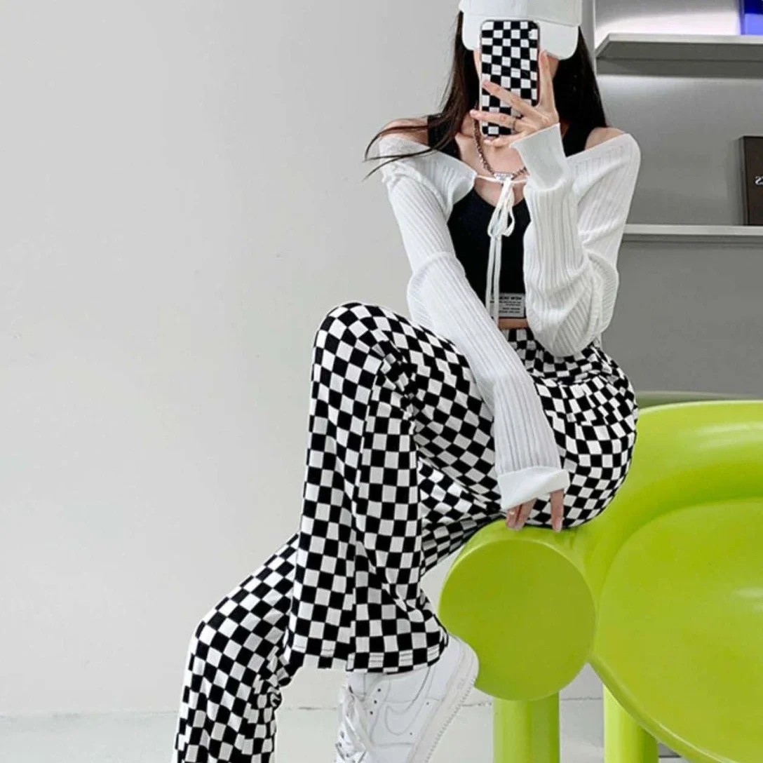 Pantalon à carreaux pour femmes, taille haute, rétro, à carreaux, populaire, Streetwear, mode Femme, Design de loisirs, bas Harajuku Ins