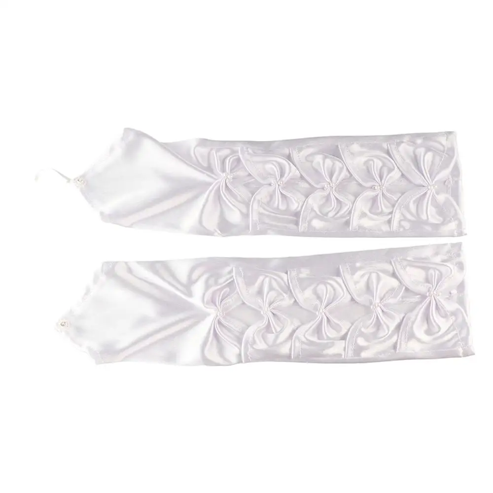 Wedding Arm Warmer Party Formal Gloves Bow Bridal Gloves Women Long Gloves Hollow Solid Color Full Finger Gloves Women