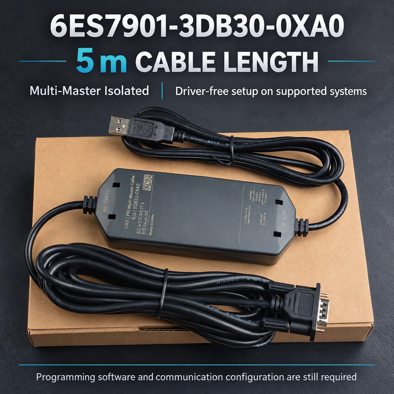 Industrial 6ES7901-3DB30-0XA0 Download Cable for Siemens S7-200 SMART, USB-PPI DB9 5M, Real-time Online Monitoring Cord