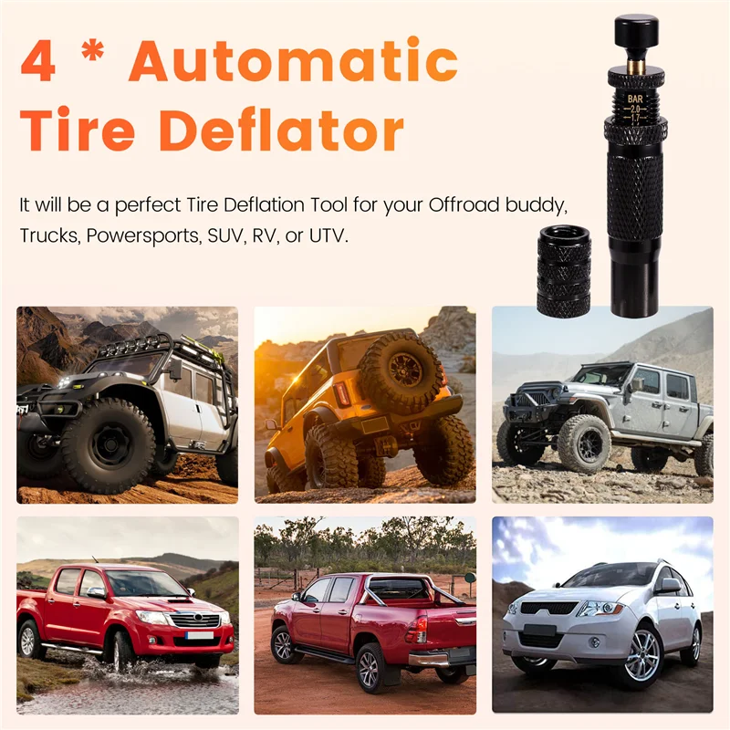 

A80X-Automatic Tire Deflator,10-30 PSI/0.7-2 BAR Adjustable Tire Deflator Kit,Air Down Tire Deflators Offroad Accessories
