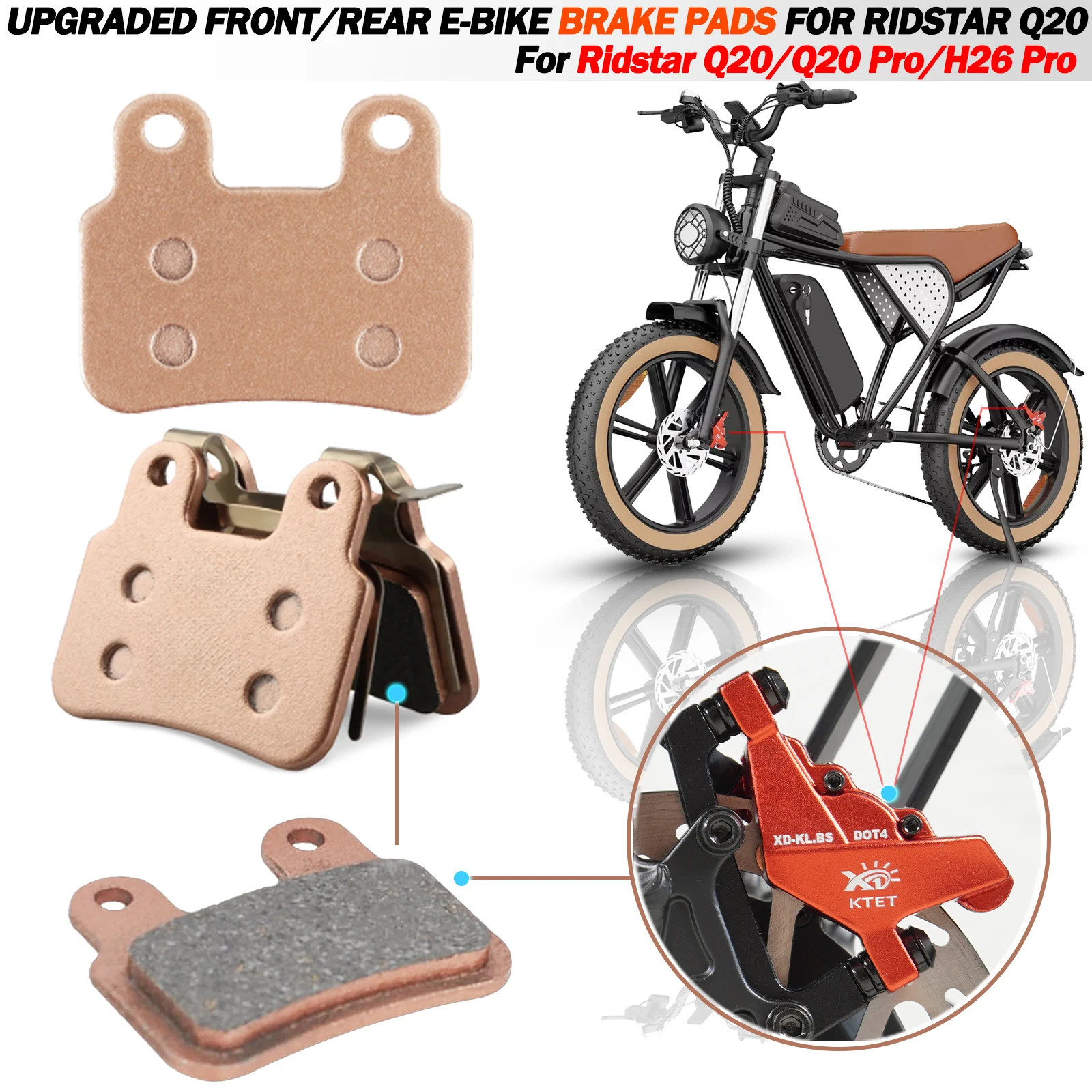 

All-copper-based Metal Sintered Front/Rear Brake Pads for Ridstar Q20 Electric Bike & Motorcycle Accessories