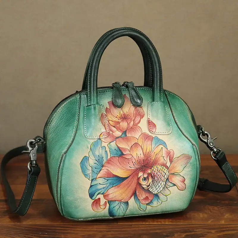 Hand-painted Bag Retro Leather Women's Bag Crossbody Bag Women's Shoulder Bag Handbag Head Layer Cowhide 2024 New Model