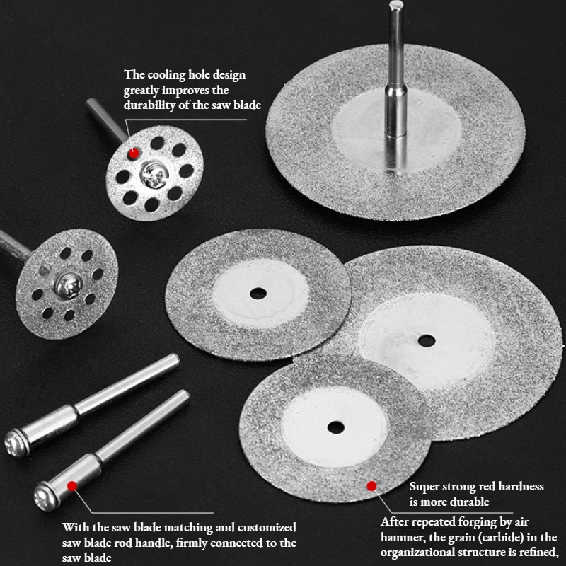 10pcs 16mm Diamond Cutting Discs Cut Off Mini Diamond Saw Blade+2pcs Connecting 3mm Shank for Dremel Drill Fit Rotary Tool