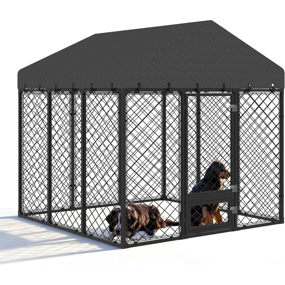 

Прочная уличная будка для собак 6x6 футов с крышей — большой корпус, устойчивый к атмосферным воздействиям дом, безопасный металлический манеж, двойной замок и поворотная дверь