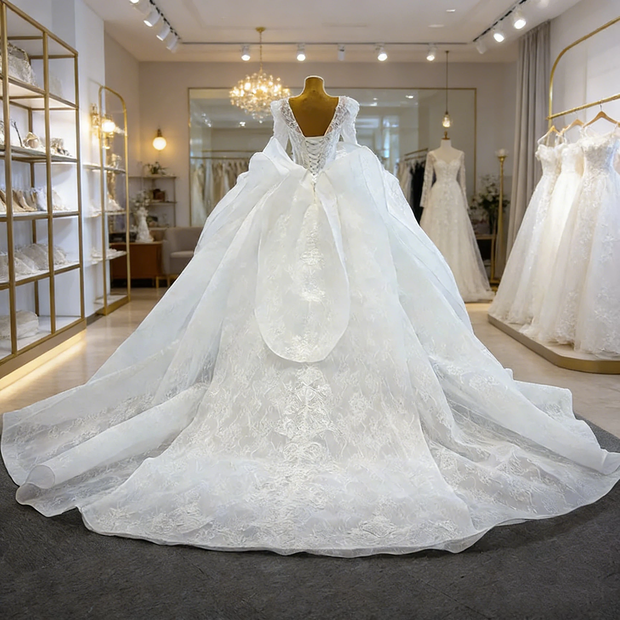Luxurious A-Line Lace Embroidered Princess Wedding Dress With Sexy Transparent Collar Bridal Gown Vestido De Noiva Customized
