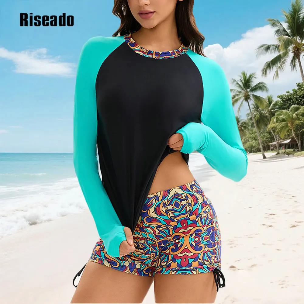 

Riseado Rash Guard купальники для женщин защита от солнца УФ UPF 50 + высокая талия двухсекционный костюм для серфинга с длинными рукавами купальники