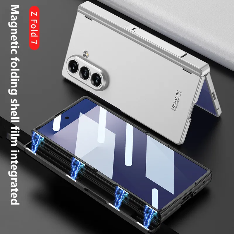 

Магнитный складной матовый чехол для Samsung Galaxy Z Fold 7 Fold7 ZFold7 5G, невидимый кронштейн, защитная пленка из закаленной пленки