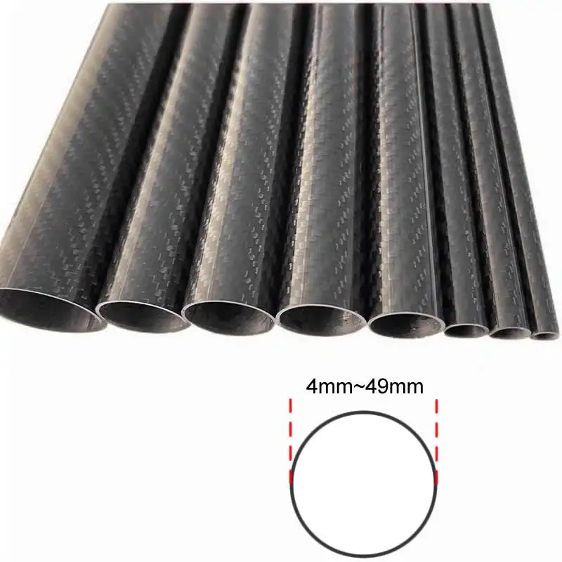 3K Carbon Fiber Tube Pipe Corrosion Resistant 1mm Wall Thickness 4-49mm Outer Diameter for Badminton Racket Frames