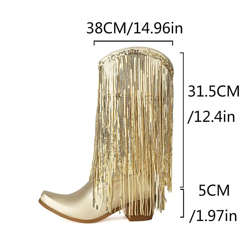 ORCHA LISA النساء هامش الركبة الأحذية جولة تو 5 سنتيمتر كعب مكتنز الانزلاق على شرابة الذهب حجم كبير 46 ربيع الخريف موضة يؤرخ نمط