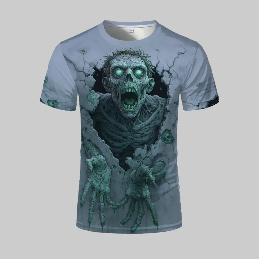 

New Halloween 3D Zombie Print T-shirt Horror Party Thriller Short Sleeve Men's And Women's Festival Clothing Round Neck Top