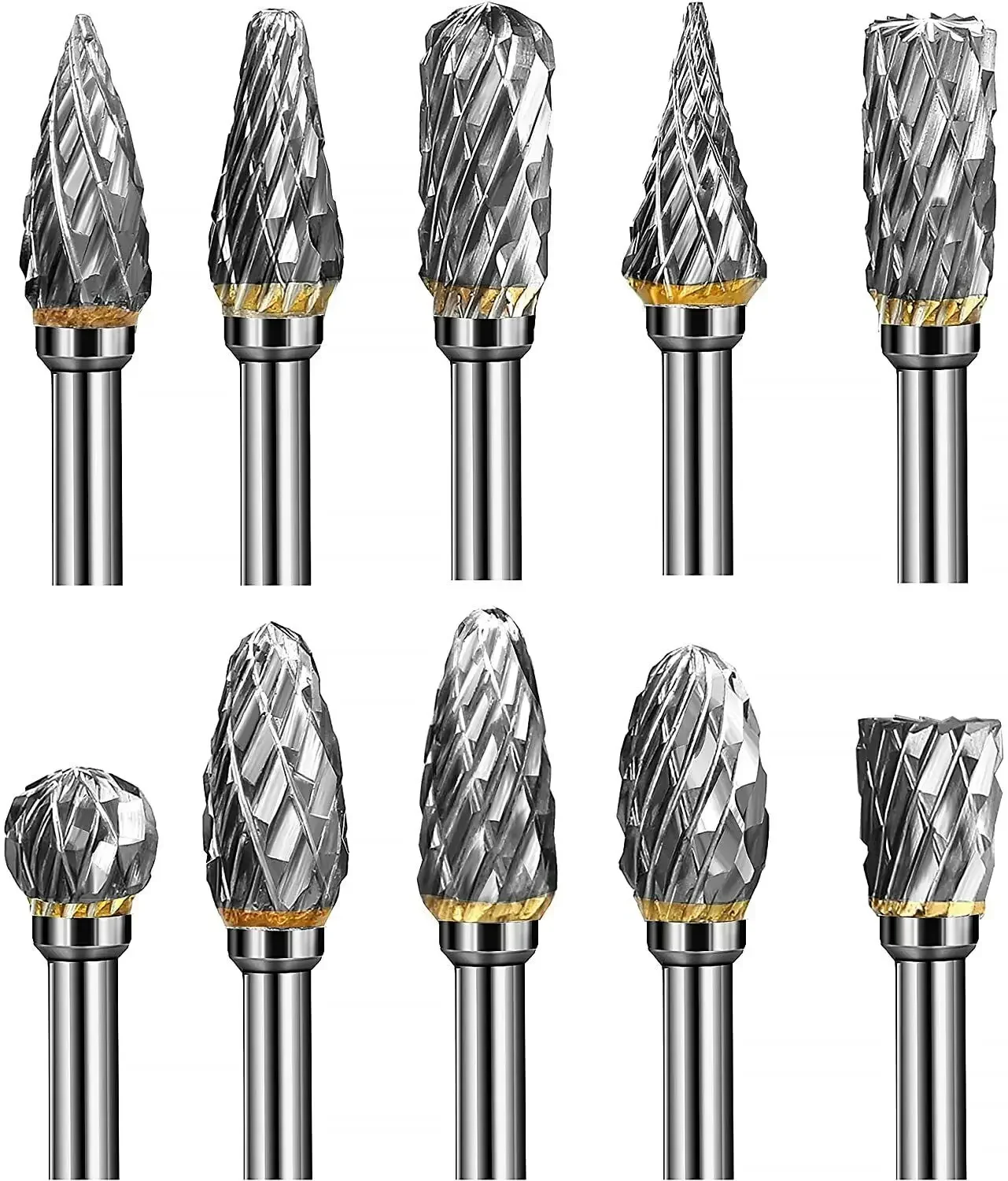 10-Piece Set 125 Set Carton Rotary Burr Tungsten Carbide Metal Steel Burr Bits for Dremel Small Rotary Tools with 3-Claw Chucks