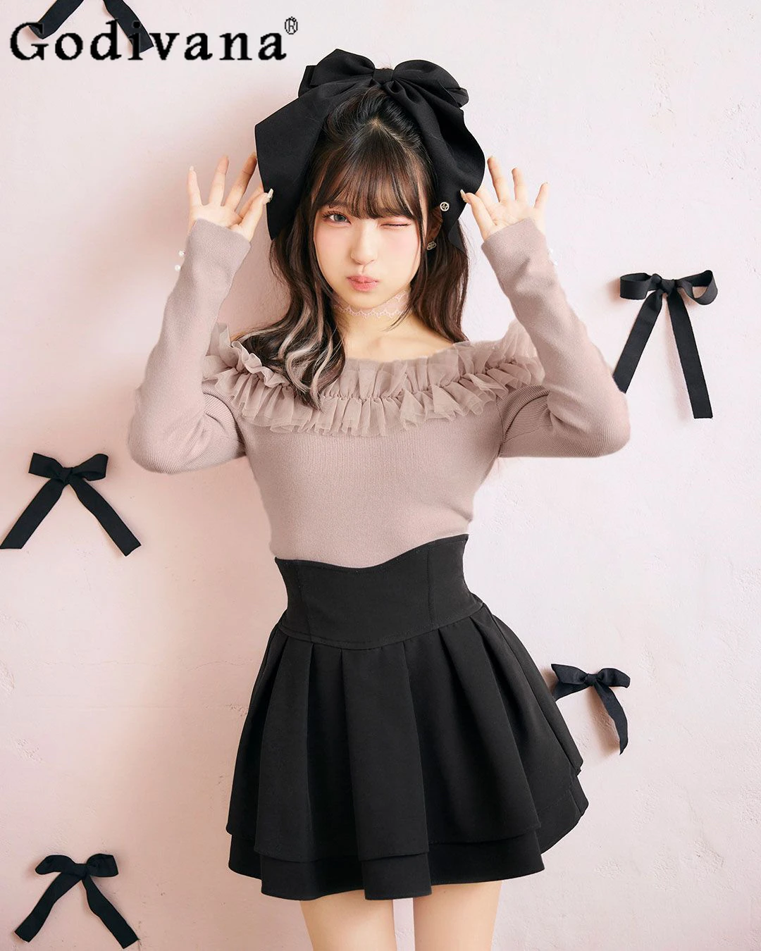 

Japanese Mine Mass-Production Lolita Black Skirts Women Spring Autumn New Slim Short Pleated Skirt Female Mini Skirt Culottes