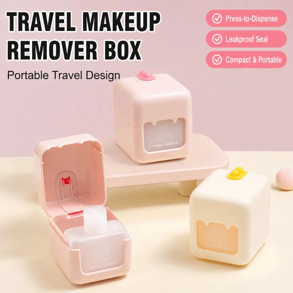Portable Travel Makeup Remover Dispenser Box, 2-in-1 Leak Proof Cosmetic Liquid Bottle, Integrated Storage Case For Cotton Pads