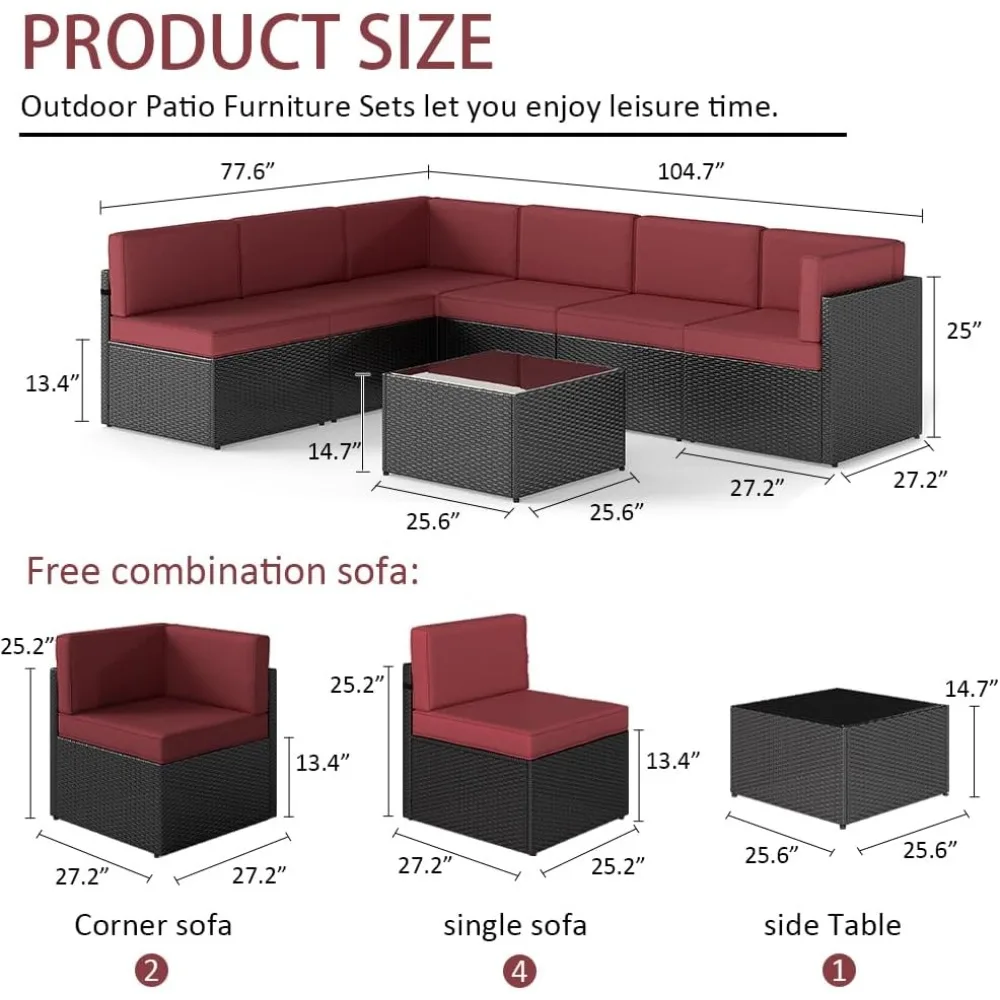 7-delige terrasmeubilair PE rieten rotan sectionele conversatie bankstel,